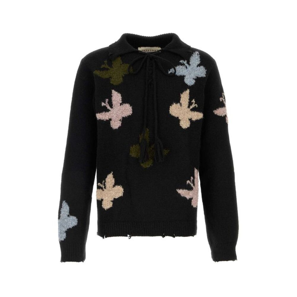 Baziszt Men Black Alpaca Blend Bowrain Sweater